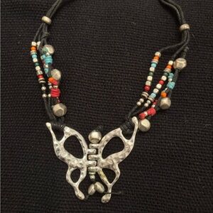 Silver Butterfly Pendant Necklace with Beads